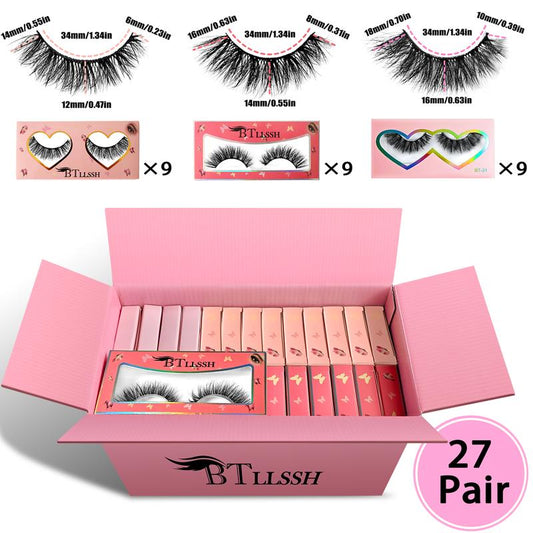 3D5D Faux Mink Lashes 3 Style False Eyelashes 100% Handmade Luxurious Fake Eyelashes Lightweight False Eyelashes 27 Pairs Pack